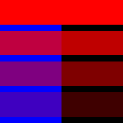 a square that is vertically split with blue on the left and black on the right. a series of four red horizontal bars span the entire square are more transparent towards the bottom