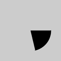 grey square with a black pizza slice whose tip is in the center