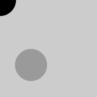 grey square with a black circle in the upper left at the 0,0 position and a dark grey circle in the lower left